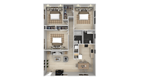 Floor plan for 3 beds, 2 baths, 1000 sqft